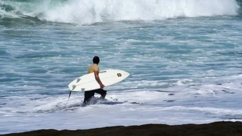 Young surfer walking on the beach with his surfboard under his arm Stock Footage 100089283