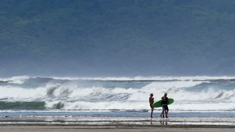 Young surfer walking on the beach with his surfboard under his arm Stock Footage 100089514
