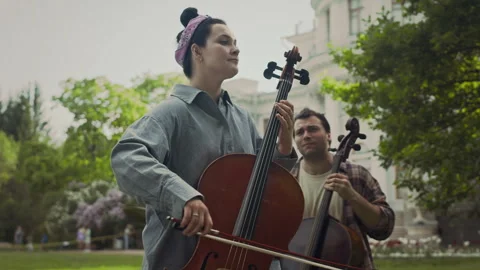 Young Talented Performers Playing Classical Music in Park Stock Footage 280677157
