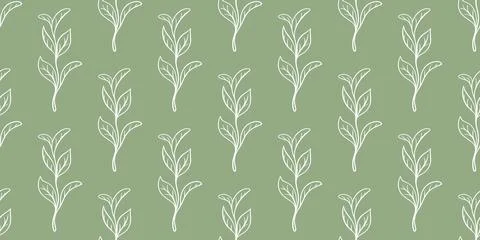 Young tea leaves seamless pattern Stock Illustration