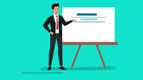 Young teacher character explaining and talking whiteboard cartoon animation Stock Footage 279489598