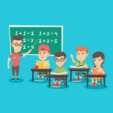 Young teacher explaining to children mathematics. Stock Illustration