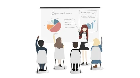 Young teacher explaining topic to primary school children with the help of proje Stock Footage 104479773