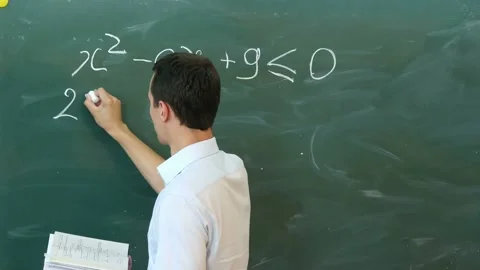 Young teacher writing on a blackboard math formula Stock Footage 152866804