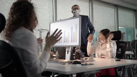 Young Team of Professionals Dancing in Protective Face Masks Stock Footage 132431140