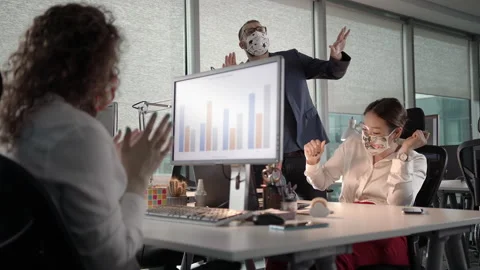 Young Team of Professionals Dancing in Protective Face Masks Stock Footage 132431468