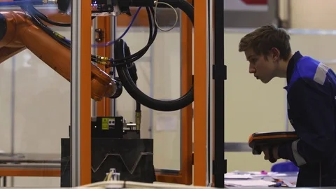 Young Technician Look Machine Operation Workshop Stock Footage 117071225