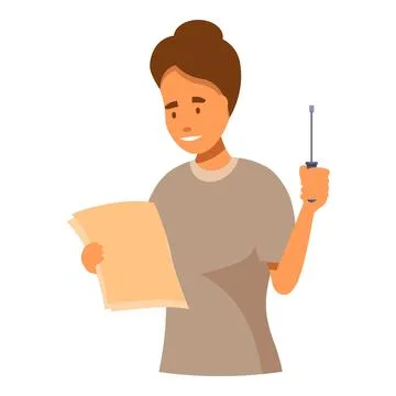 Young technician reading instructions and holding a screwdriver, preparing fo 库存插图