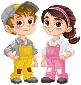 Young Technicians in Overalls Stock Illustration