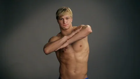 Young topless rolled man posing Stock Footage 98721597