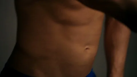 Young topless rolled man posing Stock Footage 98722504