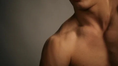 Young topless rolled man posing Stock Footage 98726995