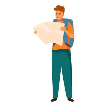 Young tourist looking at map choosing destination for hiking Stock Illustration
