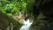 Young Tourist Men On Zipline In Ecuadorian Canyoning Experience Llanganates Stock Footage