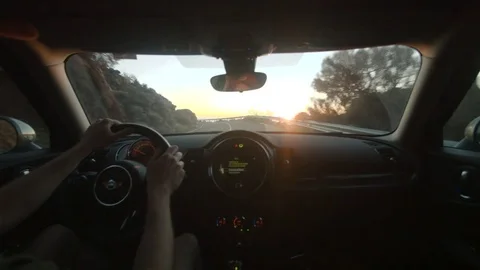 Young Tourist Taking Two Left Curves With the Auto Stock Footage 75916969