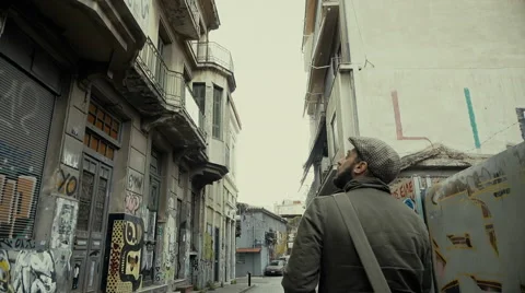 Young tourist walking through old town of Athens,Psirri,Monastiraki,slow motion. Stock Footage 61018522