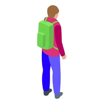 Young tourist wearing a backpack is walking away from view Stockillustratie