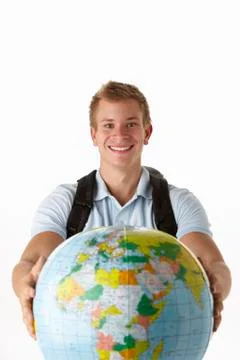 Young traveller with globe Stock Photos