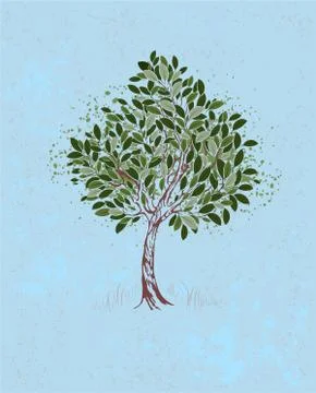 Young tree on a blue background Stock Illustration