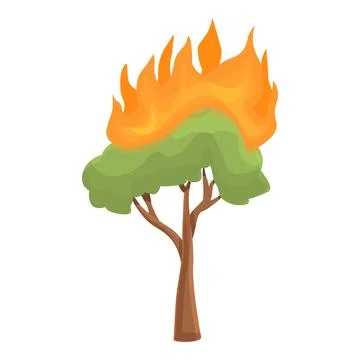 Young tree in fire icon, cartoon style Illustrazione stock
