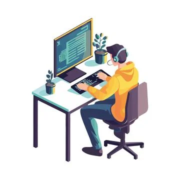 Young typing on modern computer 스톡 일러스트