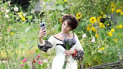 Young ukrainian doing selfie on the nature. Video stock 80995804