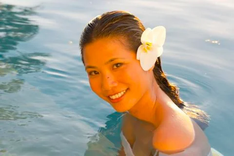 Young vahine in the pool Stock Photos