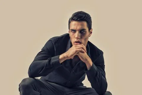 Young Vampire Man with Black Leather Jacket Stock Photos