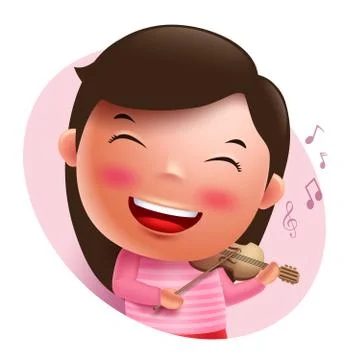 Young violinist vector character singing and holding violin Stock Illustration