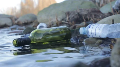 Young Volunteer Picking up Empty Bottles from the Polluted Shore Video stock 131371799