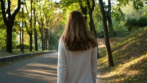 Young walking forest autumn Stock Footage