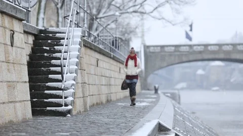 Young walking in a snowy environment Stock Footage 90007181