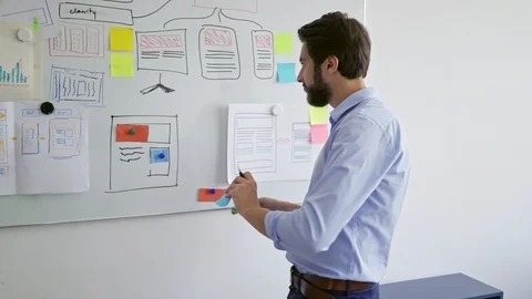 Young web developer looking at website design prototyping Stock Footage 109351536