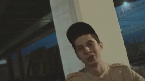 The young white guy rapping under the bridge Stock Footage 67228169