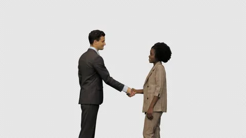 A young white man and a young african american woman in business clothes shake Stock-Footage 150944161