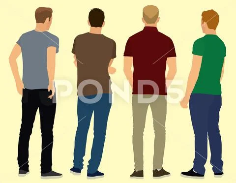 Young White Men Viewed from the Back Stock Illustration