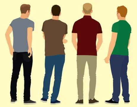 Young White Men Viewed from the Back Stock Illustration
