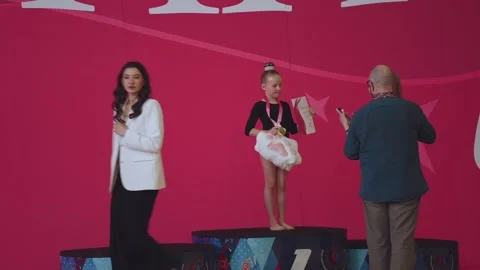 The young winner in rhythmic gymnastics Stock Footage 307290940