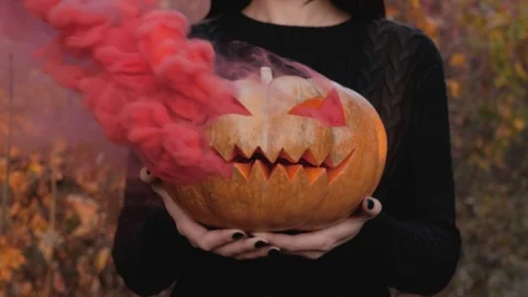 Young witch and her orange friend. Stock Footage 118306689