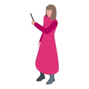 Young witch casting spell with magic wand isometric illustration Stock Illustration