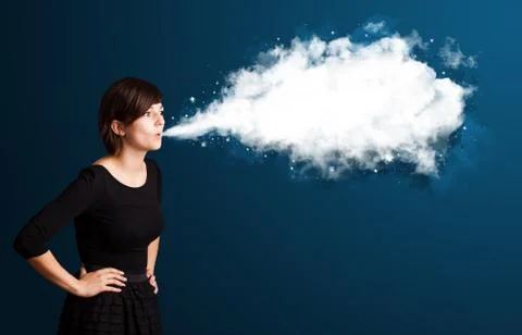 Young woman with abstract cloud Foto stock