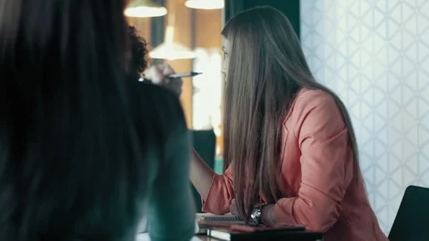 Young Woman Actively Gesturing Explains Creative Business Team Meeting Slow Stock Footage 92172145