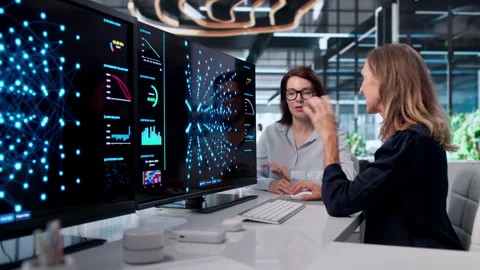 Young Woman Analyzing Data Using AI Software Tools Stock Footage 342987073