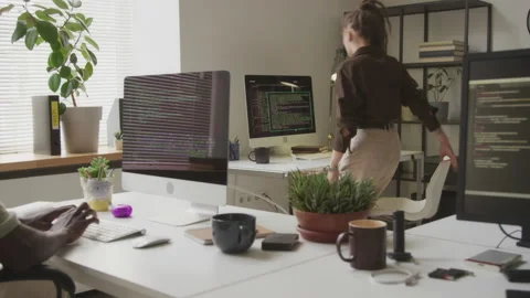 Young Woman Arriving at Programmers Office Stock Footage 255780611