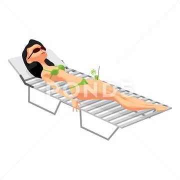 Young woman in bikini sunbathing lying on the beach in a deck-ch Stock Illustration