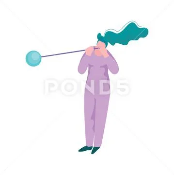 Young Woman Blowing Glass Vessel, Female Glassblower Character, Hobby or Stock Illustration