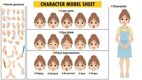 Young Woman Character Constructor Kit. Editable Female Model Sheet with Emotions Stock Illustration