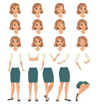 Young Woman Character Constructor with Separated Body Parts and Face with Stock Illustration