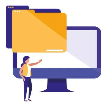 Young woman with computer and folder Stock Illustration
