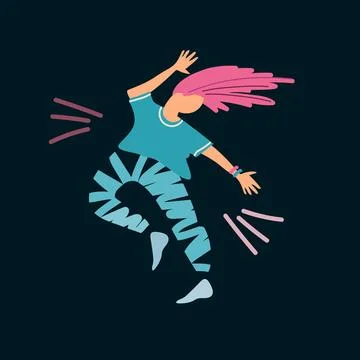 Young woman dancing, having fun. Isolated on black background Stock Illustration